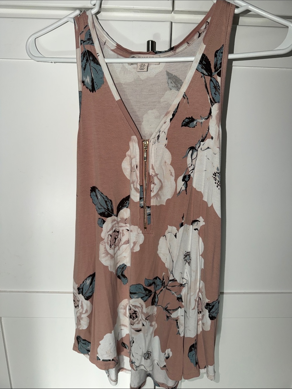 Floral Zip-Front Sleeveless Tank - Dusty Rose